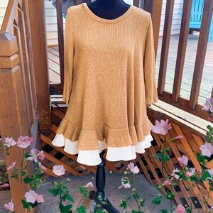 Mustard Tunic w/ Chiffon and Buttons on the Back